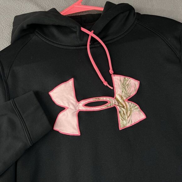 Under Armour Hoodie Womens L‎ Black Pink Camo UA Storm Cold Gear - Picture 1 of 8